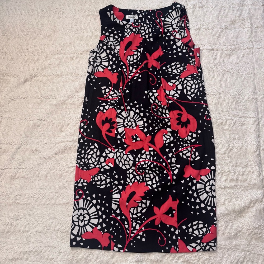 Sleeveless Black Floral Print Sheath Skirt - Red White floral abstract whimsical